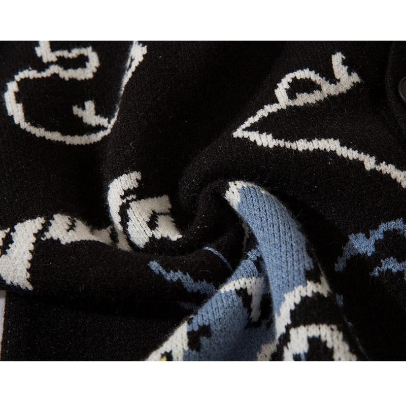 Harajuku Dinosaur Pattern Black Cardigan Sweater Men Vintage Oversized Cartoon Kawaii Coats Autumn Winter Loose Knitted Sweater