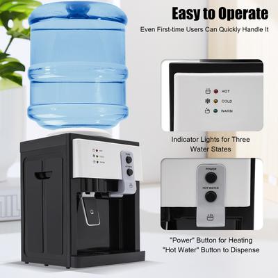 110V Elektrischer Tischwasserdispenser, Heißes & Kaltes Wasser, Tisch-Wasserkühler, Edelstahl Top-Loading Flaschenwasserdispenser
