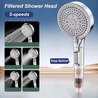 Nová 5-režimová sprchová hlavice Ruční Výkonný proud s korálkovým filtrem Zvýšení tlaku Úsporná sprchová hlavice Koupelnové doplňky