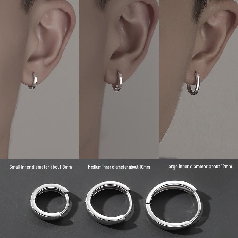 Men's Trendy 925 Plain Hoop Ear Clips & Stud Earrings