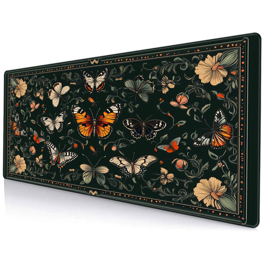 Printed Green Floral Desk Mats With Bright Butterflies And Urban Landscapes Antislip Rubber Mouse Pads And Keyboard For Office