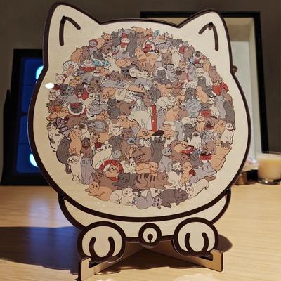 135pcs Cat-shaped Wooden Jigsaw Puzzle Unique Irregular Puzzle Pieces Game Birthday Xmas Gifts for Cat Lovers Home Decorations