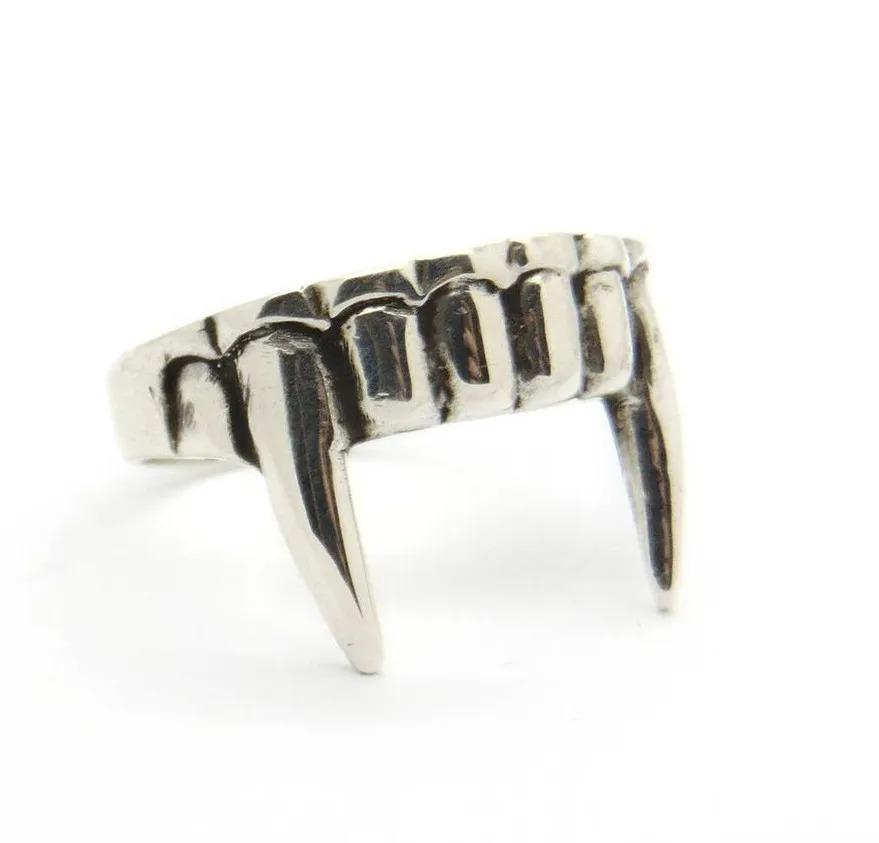 Antique Vampire Teeth Silver Color Open Ring for Women Men Retro Creative Hiphop Adjustable Rings Punk Party