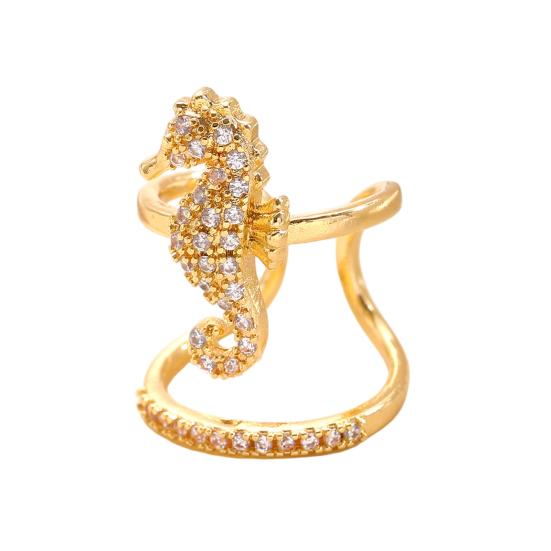 Gold Sea Animals Ring for Women Rhinestone Seahorse Turtle Dolphin Starfish Seashell Double Layer Adjustable Ring Bohemian Beach Jewelry Gift for