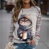 Digital Printed Pullovers Cartoon Cute Cat Autumn Winter Women's Round Neck Casual Long Sleeved Sweatshirt