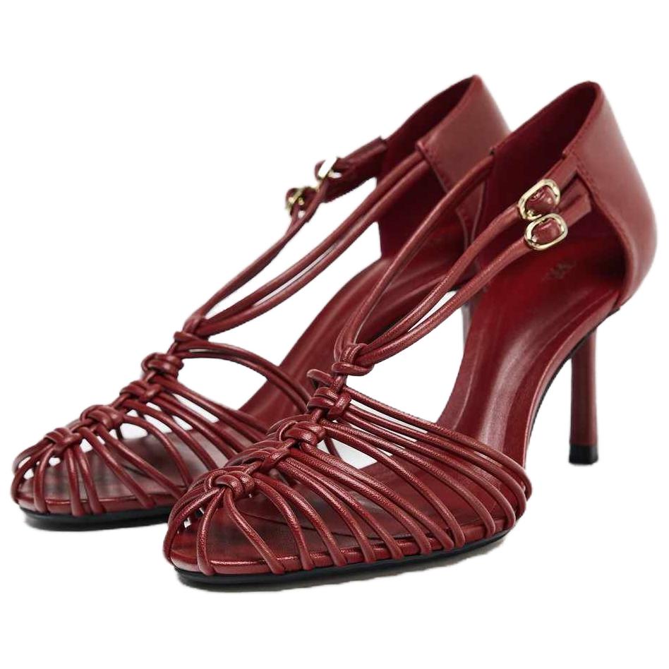 Zara Pu Fashionable Elegant Simple High Heel Pointed Toe Ankle Strap Sandals Women Sandals Red 11319510-38