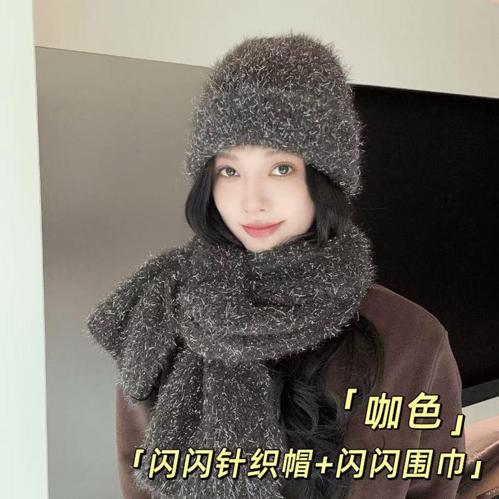 Two-piece scarf women's winter senior versatile cute solid color wool scarf Internet celebrity popular girl tide