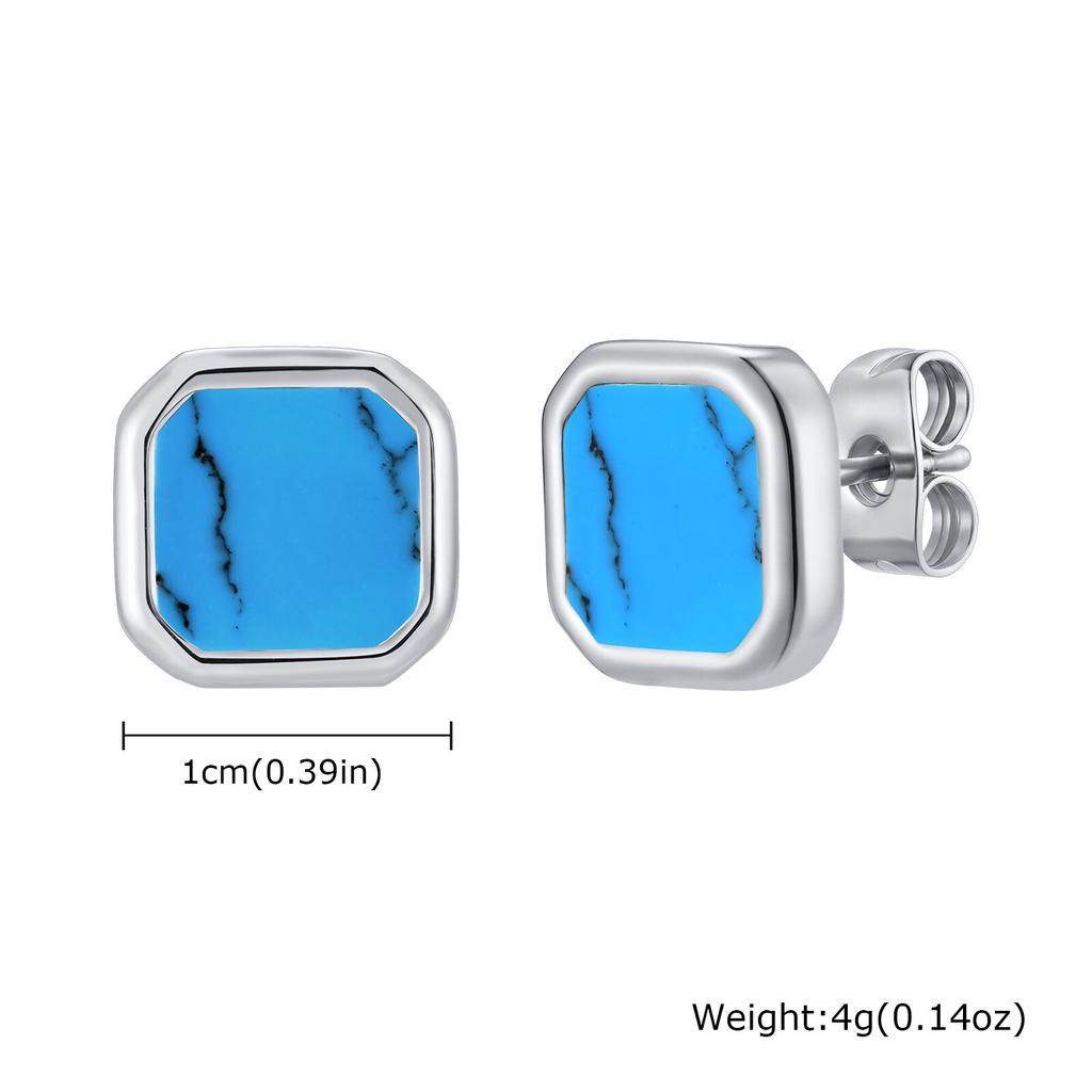 Trendy Natuursteen Oorbellen voor Mannen Jongens, Roestvrij Staal Anti-allergie Vierkante Stud Oorbellen, Unisex Piercing Sieraden Cadeau
