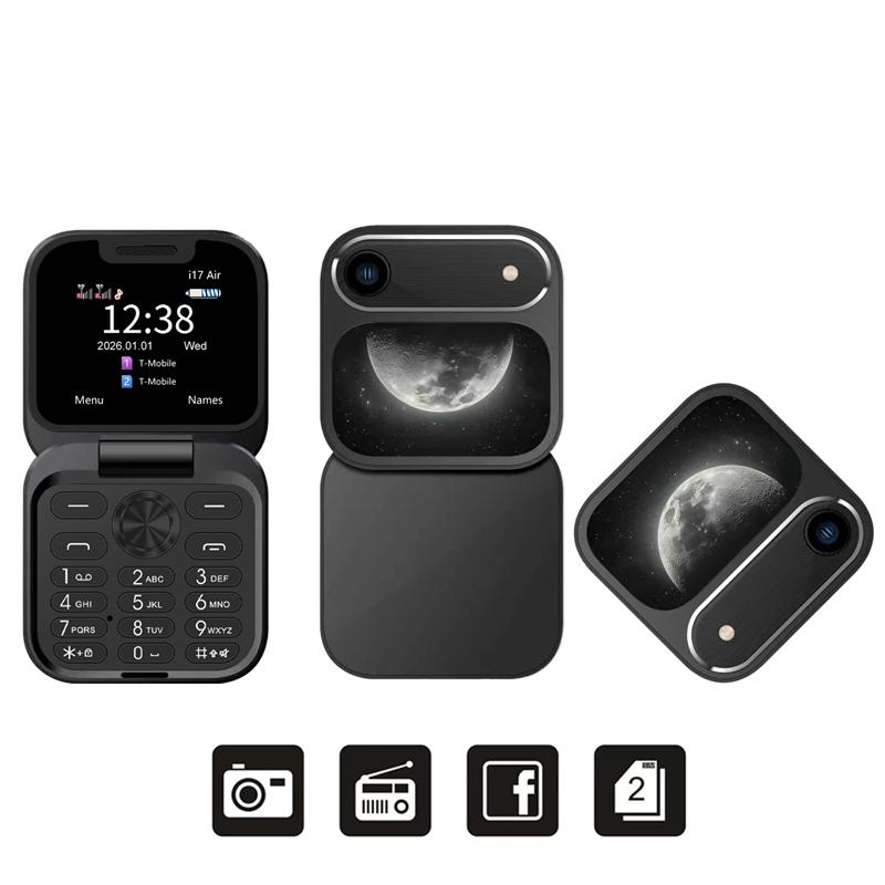 New i17Air 2G Mini Foldable Mobile Phone Dual SIM Speed Dial Blacklist Flashlight Call Record Flip Cellphone FM Radio