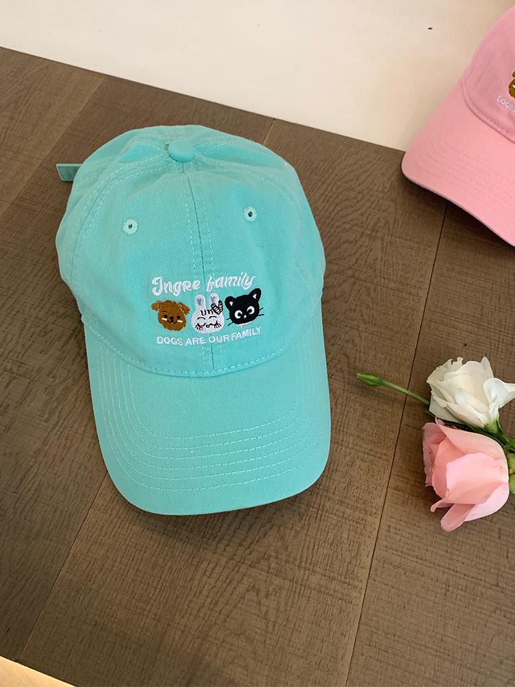 

Кремовая весна~ Корейская клетчатая бейсболка с милой мультяшной вышивкой, большая окружность головы, показывающая лицо, маленькая кепка M (54-58cm) Cotton Plain Version мятный зеленый