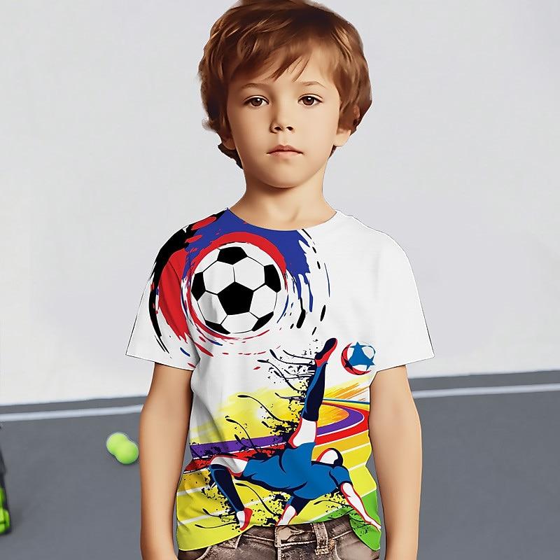 

Boys 3D Graphic Football T shirt Tee Short Sleeve 3D Print Summer Spring Active Sports Fashion Polyester 110cm