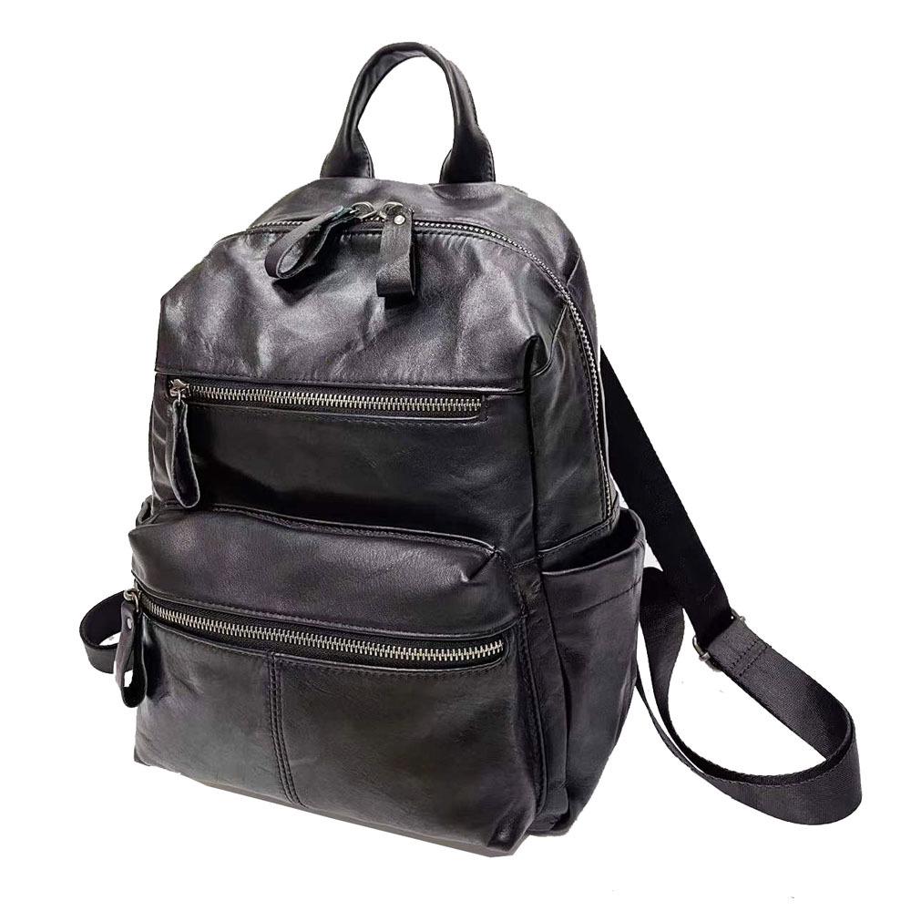 Backpack Women'S Versatile Soft Cowhide Backpack Student School Bag Travel Bag Tide