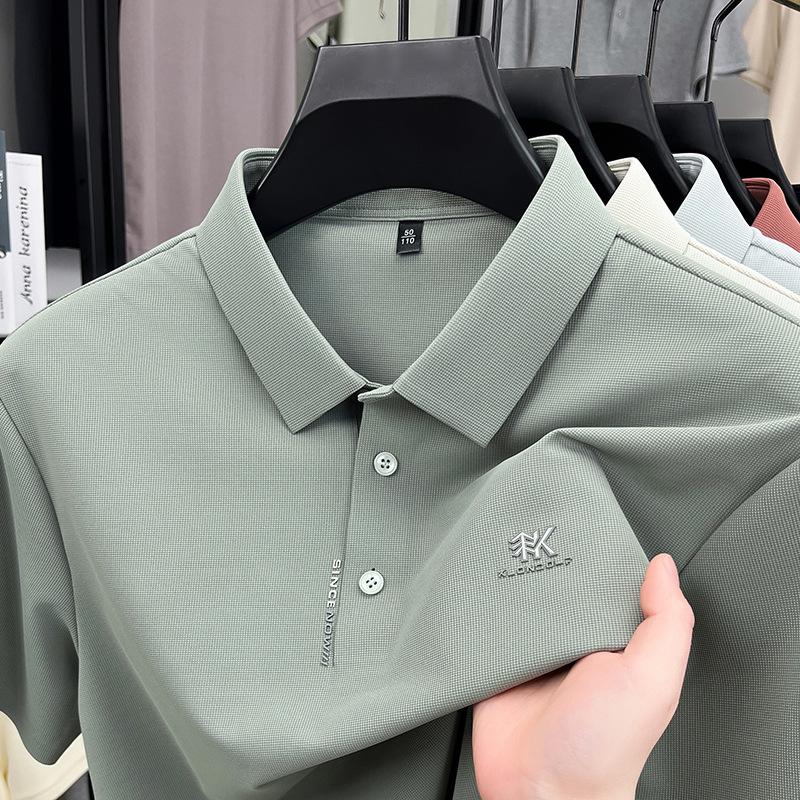 Ice Silk Seamless Short-Sleeved Polo Shirt Men'S Business Casual Breathable Lapel T-Shirt Top