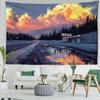 Arazzo da Parete Pittura a Olio Tramonto Cartone Animato Arte Moderna Minimalista Stile Bohemien Decorazione Camera da Letto Sfondo