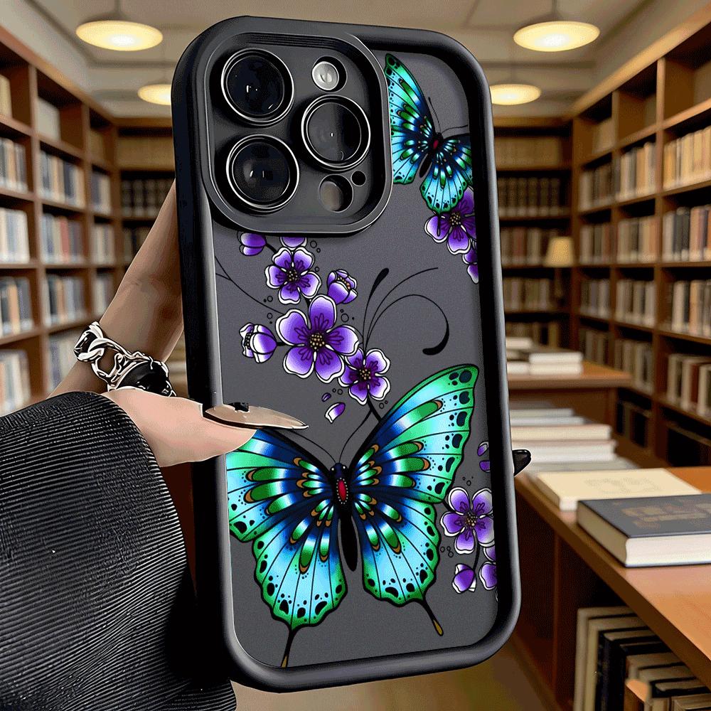 Blue Butterfly Purple Flower Art Shockproof Phone Case For Xiaomi Redmi Note 15 14 13 12 11 10 9 8 Pro Anti-Slip Anti-Fall Cover