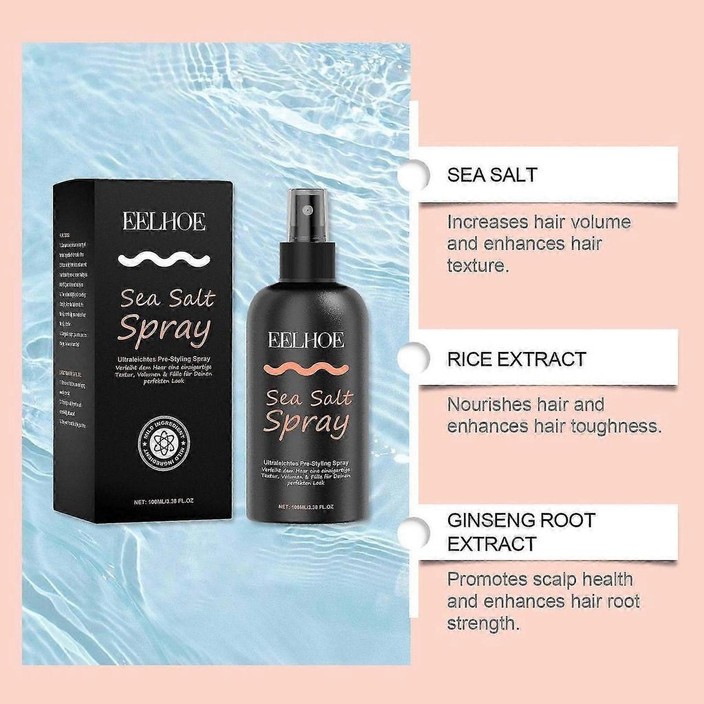Sea Salt Spray, 100ml Sea Salt Hair Spray for More Volume and Stable Texture, Sea Salt Spray Hold for Hair, Light & Non-Greasy, Unisex
