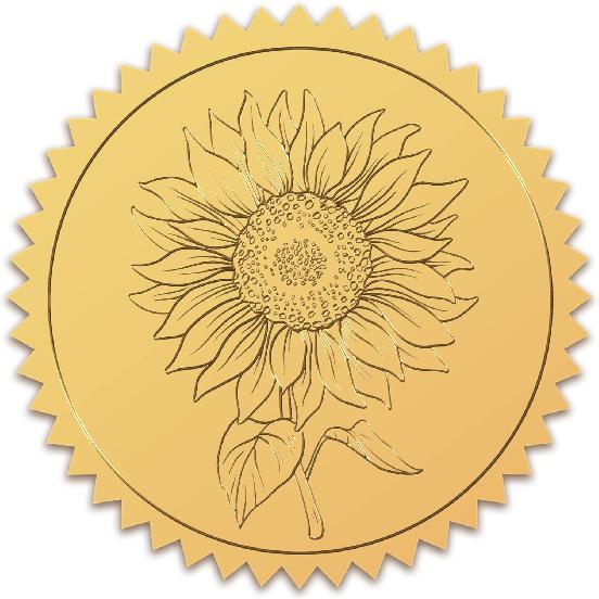 CRASPIRE Sunflower Gold Stickers Embossed Certificate Seals 100pcs Seals 2 Foil Round Self Adhesive Embossing Stickers for Awards Wedding Invitations