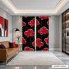 2 Pcs Black And Red Anime Red Cloud Print Flat Printed Curtains With Rod Pocket No Lining Light Filtering