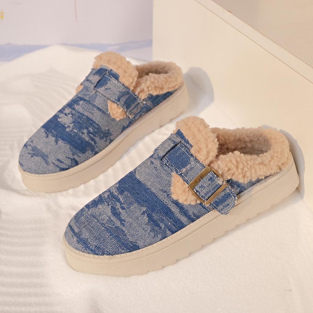 2025 New Autumn and Winter Women's Shoes Plus-size Fleece Warm Home Cotton Shoes Thick-soled Warm Stitched Cotton Shoes