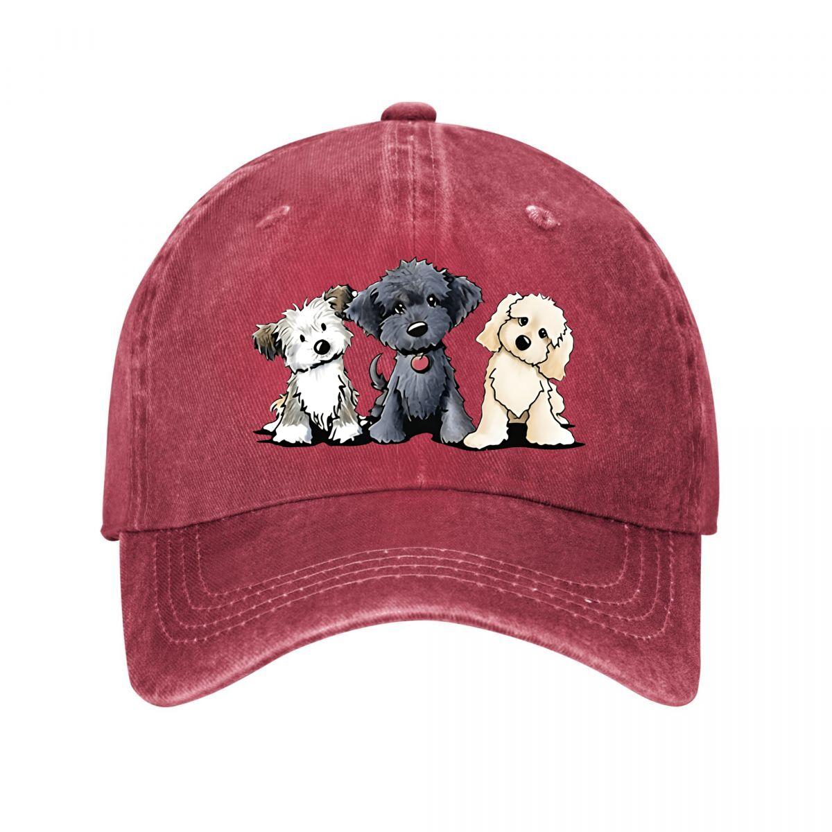 Cute Three Dogs Washed Cotton Baseball Cap Washed Baseball Cap Adjustable