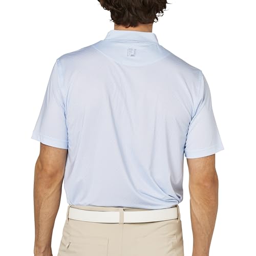 FootJoy Men's Loop Print Short Sleeve Mock Neck Golf Shirt, White/Skyway, Size XL (FJ-S25-S20, 34569-XL)