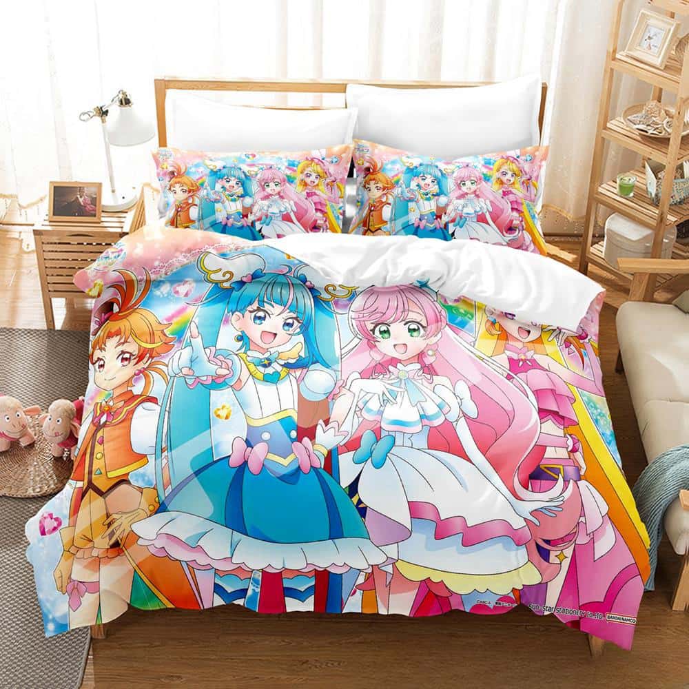 3D Kawaii Anime Hirogaru Sky! Pretty Cure Bedding Set Single Twin Full Queen King Size Bed Set Adult Kid Bedroom Duvetcover Sets