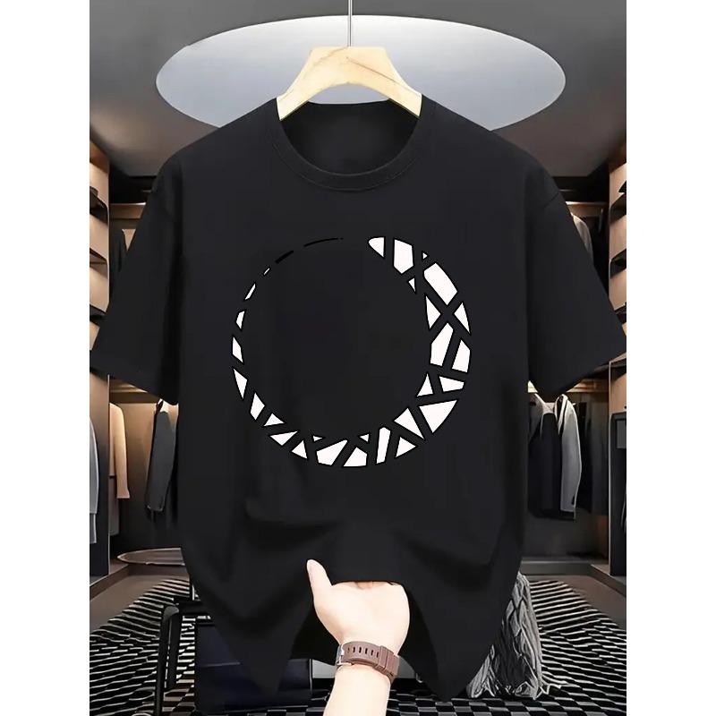 European Size Men's Summer Short Sleeve T-Shirt with Letter '' Print Suitable for Casual Casual Attire-Round Neck Breathable Fabric, Machine Washable