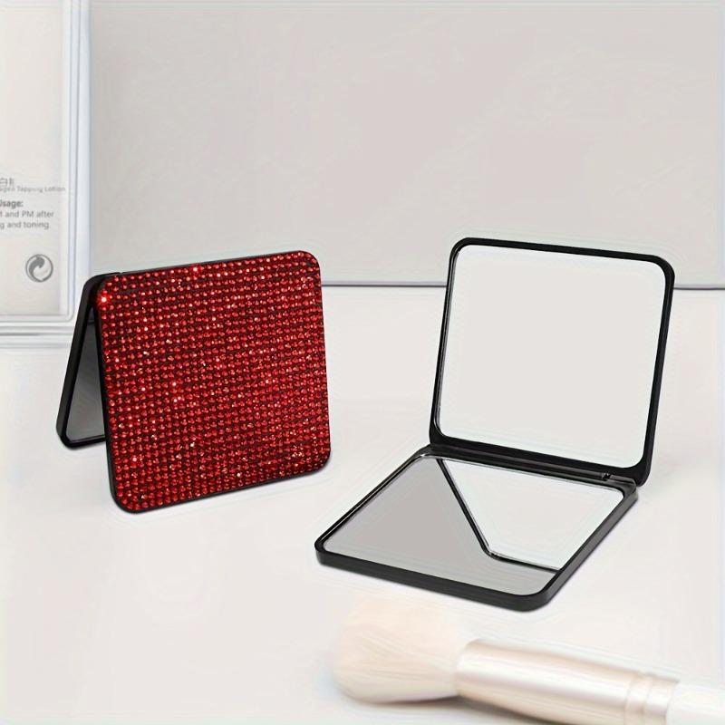 1PC Sparkling Rhinestone Portable Folding Makeup Mirror - Dual-Sided Square Design for Purses & Handbags, Make Up Mirror