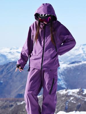 Unisex Purple Ski Suit Set: Waterproof, Windproof, Cold-Resistant, Wear-Resistant, Winter Warm, Includes Single-Board Plus Velvet Pants.