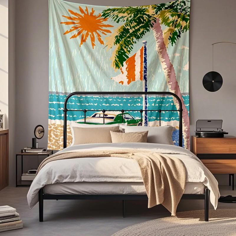 Boho Chic Wall Tapestry With Moon Phase Floral Starry Sky Design Bedroom Yoga Studio Decor