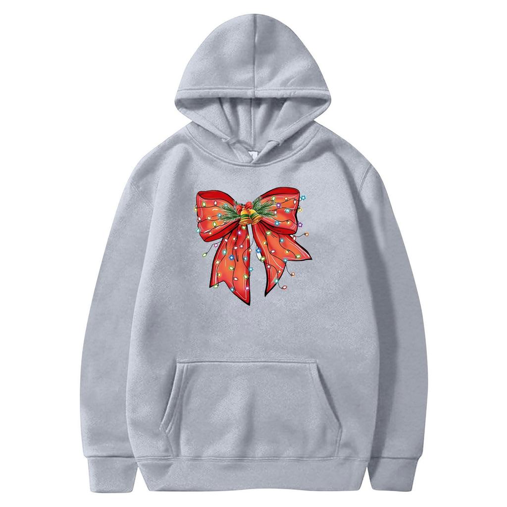Women's Sweatshirts O-neck Long Sleeve Christmas Printed Top Solid Color Hoodie