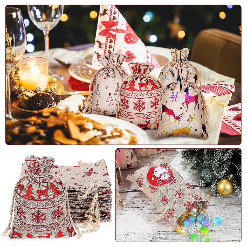 Drawstring Favor Pouches Christmas Candy Bag Assorted Colors Reusable Design For Children 48Pcs