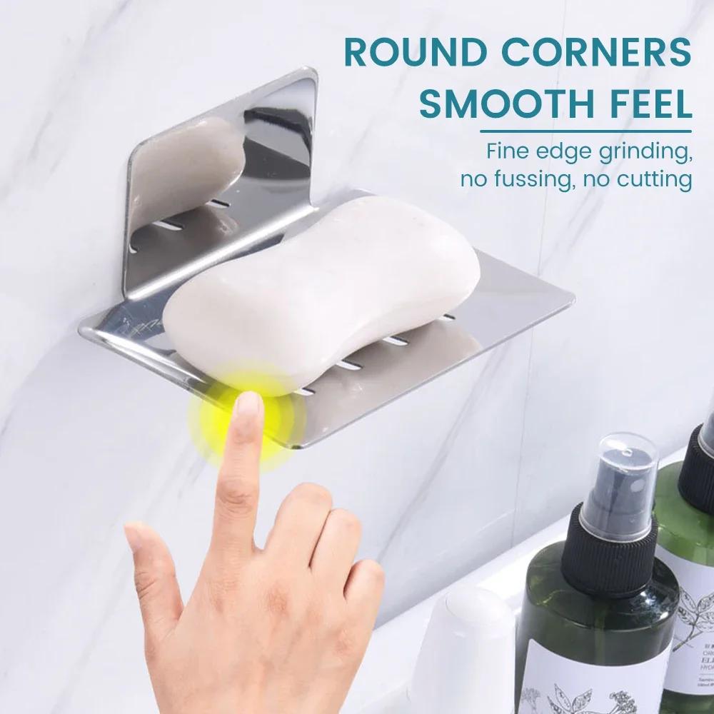 304 Stainless Steel Soap Dishes Self-adhesive Wall Mounted Bathroom Soap Holder Rustproof No Drilling Soap Sponge Tray Jaboneras