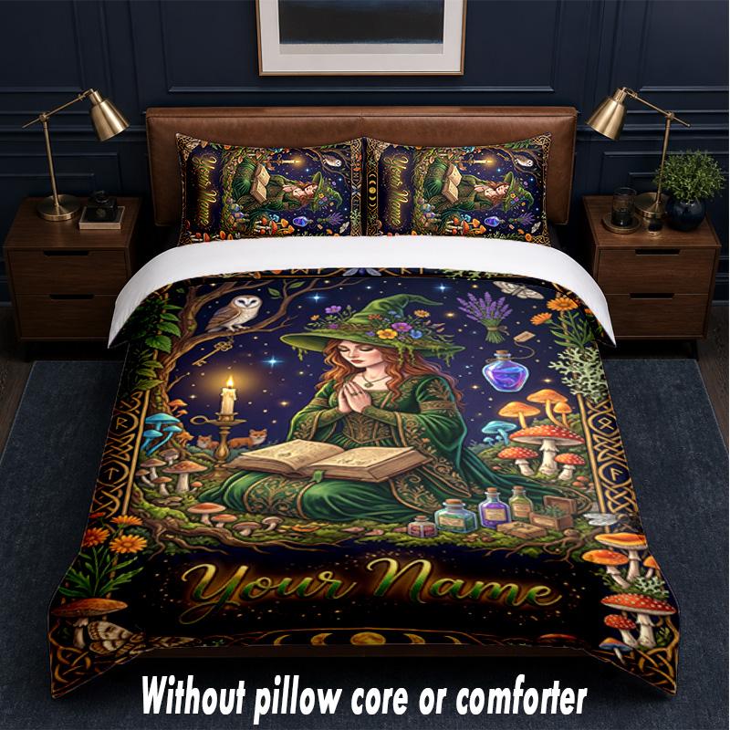 Witchcraft Theme Custom Text Or Name 3Pcs Bedding Set,1 Flat Sheet & 2 Pillowcases Personalized Home Bedding
