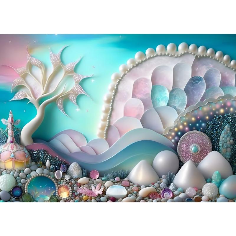 Fantasy Mosaics Princess Castle Shell Splicing Abstract Poster Canvas Printing Wall Art Decoration Painting for House Room Decor
