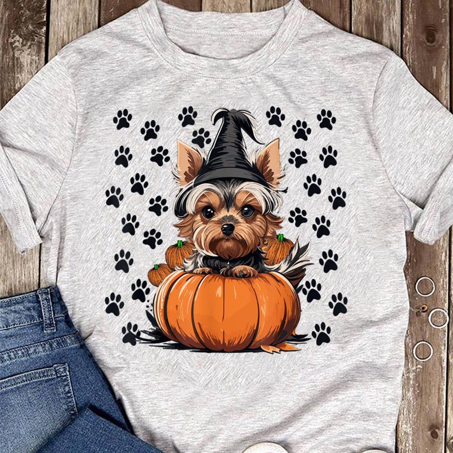 Yorkie Halloween Costume Tee: Pumpkin Dog Shirt S