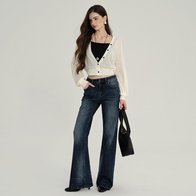Autumn 2025 Women s High-Waisted Micro-Flare Jeans - Retro Slimming Petite 9/10 Length 30