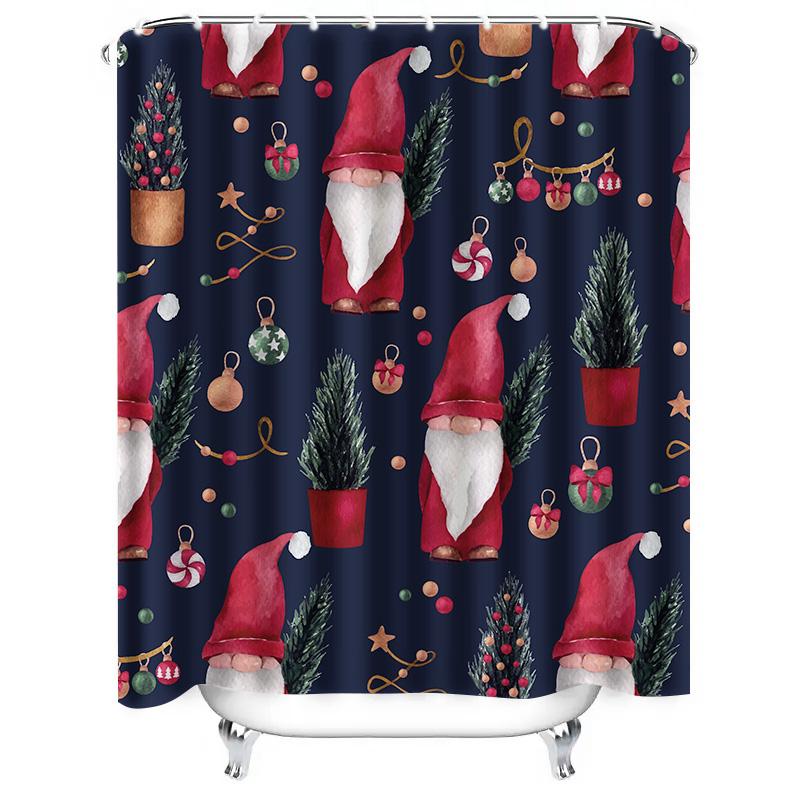 Tuniu Watercolor Christmas Shower Curtain Red Elves Watercolor Christmas Decorations Festive Bathroom Curtain