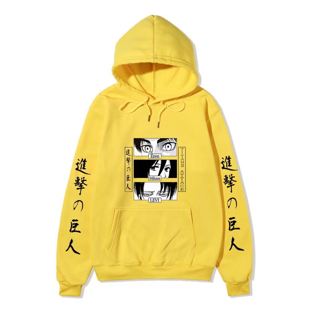 Unisex Attack on Titan Hoodie, Eren Mikasa Levi Anime Eyes Graphic Print Long Sleeve Pullover Hooded Sweatshirt Streetwear