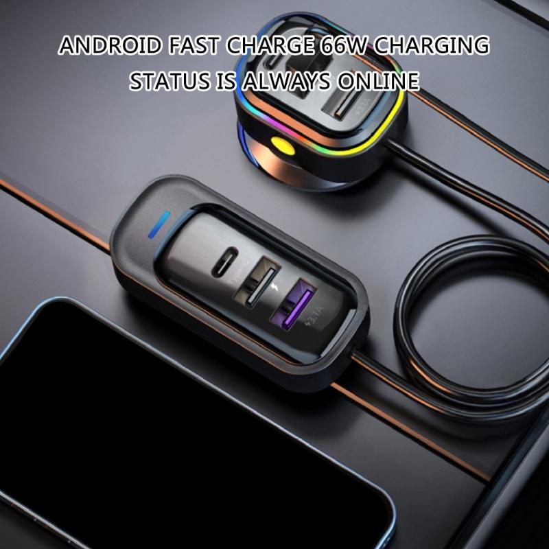 Mehrere Geräte Auto-Ladestation 6-Port USB-Schnellladegerät mit Verlängertem Kabel Universelles Autoladegerät für Smartphones