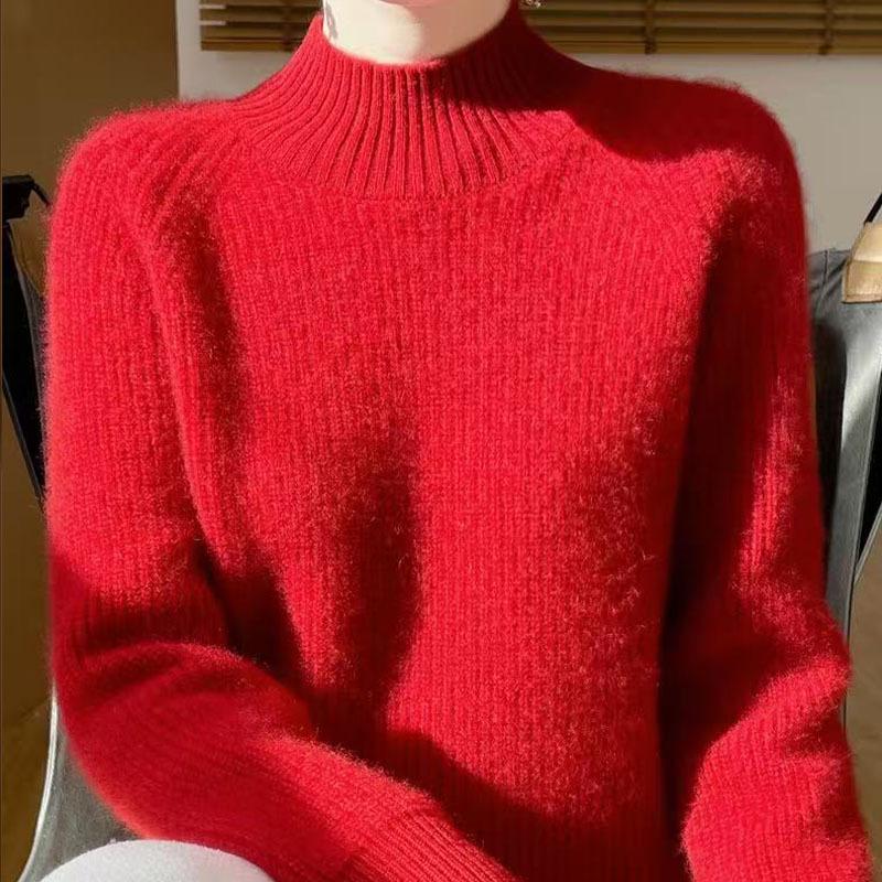 Heavyweight Women's Thickened Wool Sweater, Half-High Neck, Western Style, 2025 Loose Knitwear.