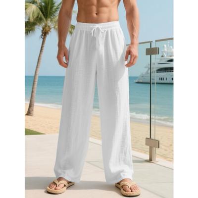 Mehrfarbige Leinenhose Locker Lässig Herren Atmungsaktiv Kordelzug Täglich Urlaub Gerade Hose