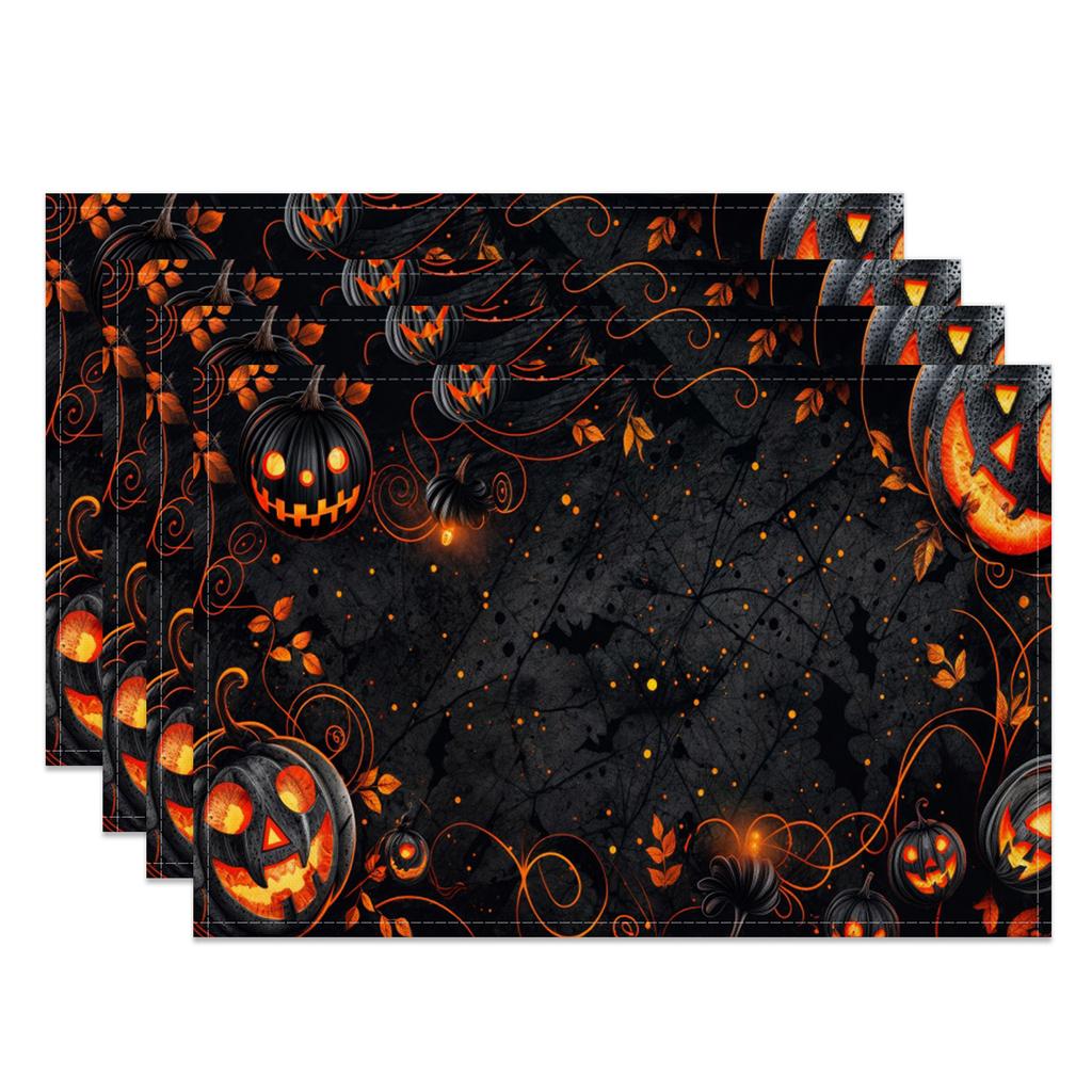 Halloween Placemats Dining Table Spooky Pumpkin Bat Moon Themed Table Mats Party Decor Trick or Treat Dinner Durable Washable