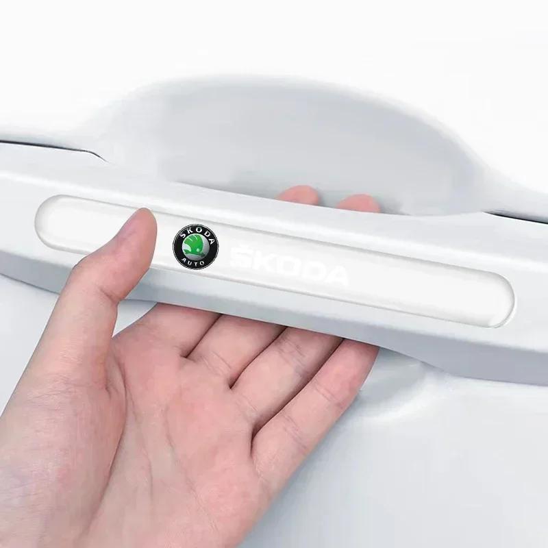 CAPR9 Car Door Handle Bowl Sticker Clear Scratch Protective Anti-collision Strip For Skoda Octavia 2 3 Fabia Superb Rapid Kodiaq Karoq
