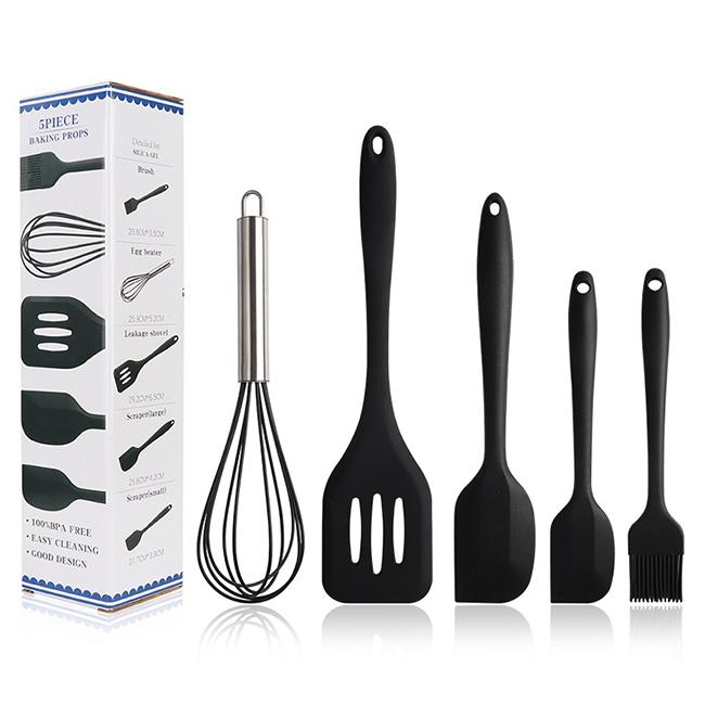 5Pcs Silicone Cooking Tool Sets, Heat-Resistant Kitchen Utensils - Spatula Scrapers Egg Beater Oil Brush