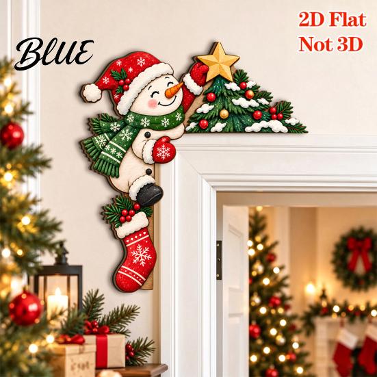 Seasonal Festive Store Display Wooden Christmas Door Topper 2D Flat Santa Claus Elk Snowman Cat Easy Install Frame Decor Corner Sign Funny