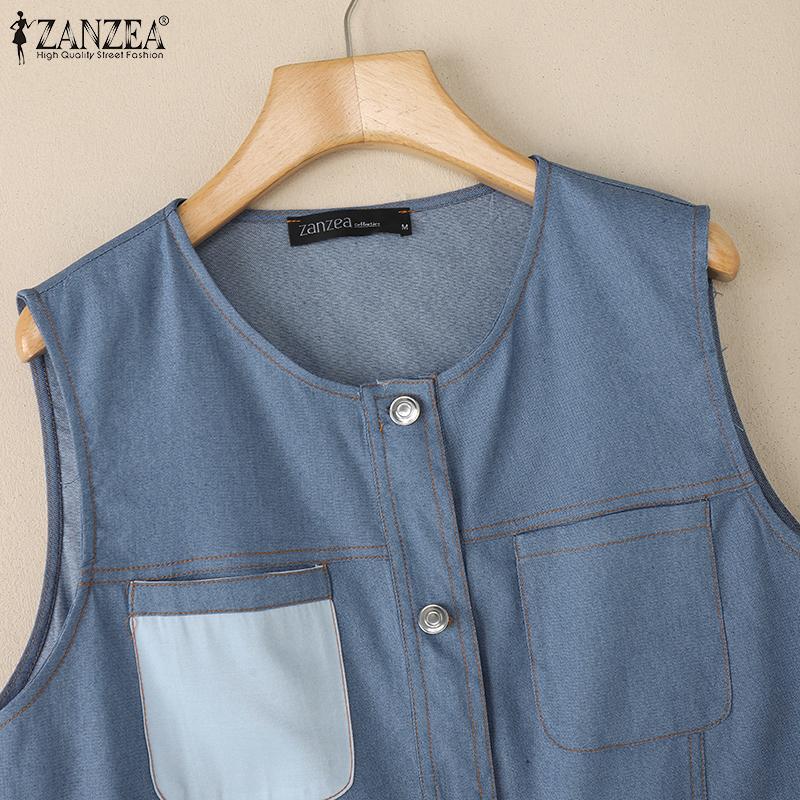 ZANZEA Women Casual Round Neck Loose Sleeveless Tank Tops