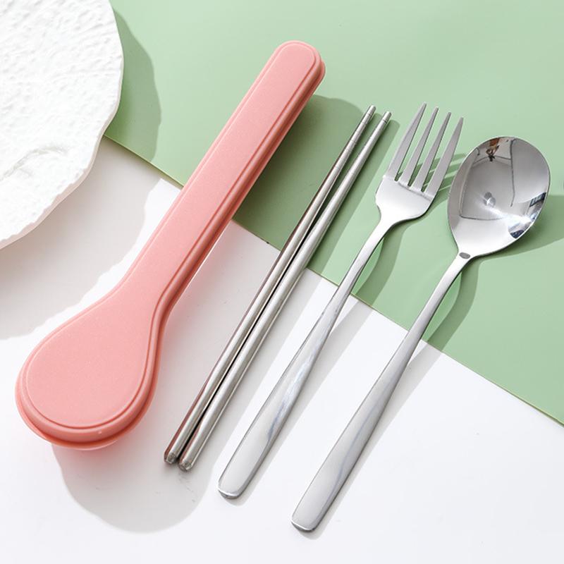 Set de tacâmuri portabile din oțel inoxidabil, 4 piese, pentru călătorii în aer liber