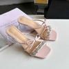Pearl Bow Slippers 2024 Summer New Outer Wear Slippers Women High Heel Sandals Ladies Stiletto All-match Open Toe Roman Shoes