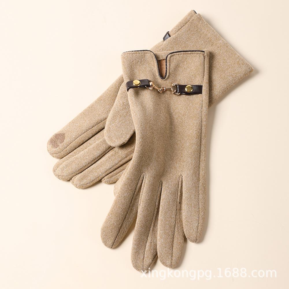 Warm Gloves Women'S German Plush Mouth Windproof And Cold-Proof Plush Outdoor Riding Driving Touch Screen Autumn And Winter Gloves